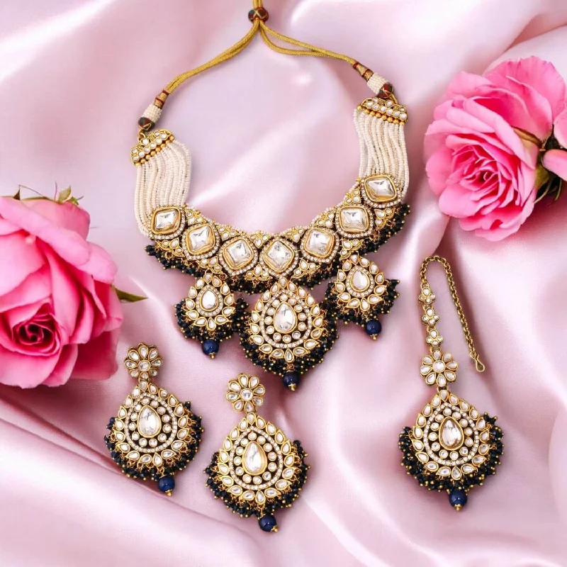 14k gold nose ring hoop Navy Bhavya Kundan Jewellery Set