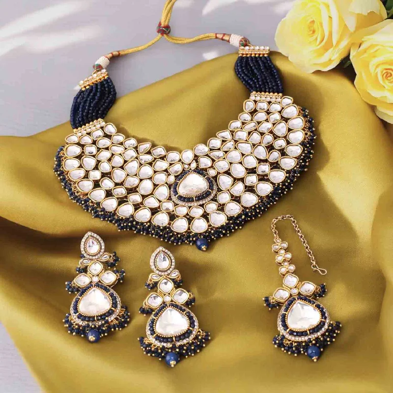 multi-gemstone eternity band Navy Kairavi Kundan Jewellery Set