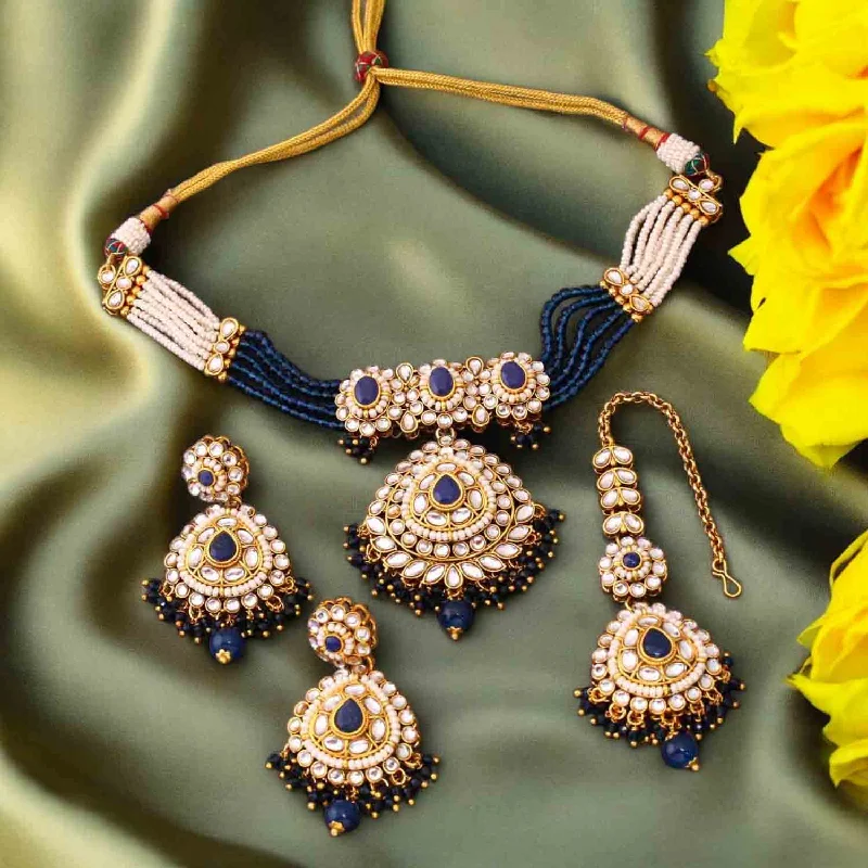 silver Celtic knot necklace Navy Nayra Kundan Jewellery Set