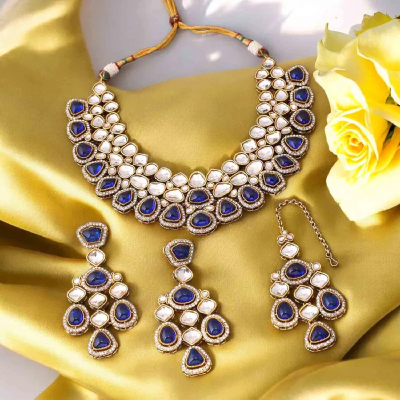 small diamond nose stud Navy Samiya Kundan Jewellery Set