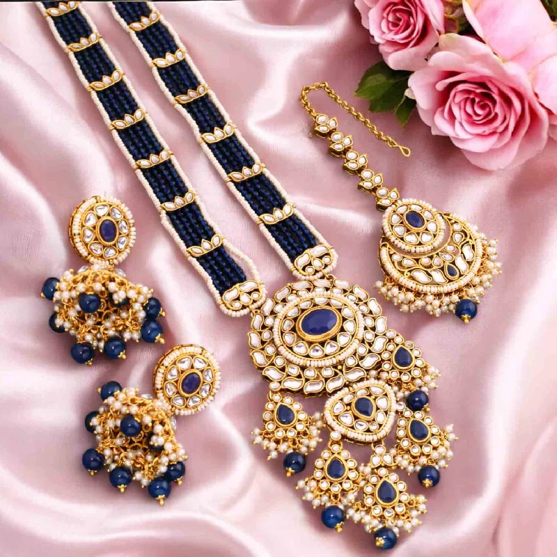 modern geometric gold ring Navy Yashashvi Kundan Jewellery Set