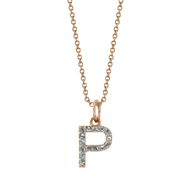 white gold necklace simple P Initial Birthstone Charm Necklace
