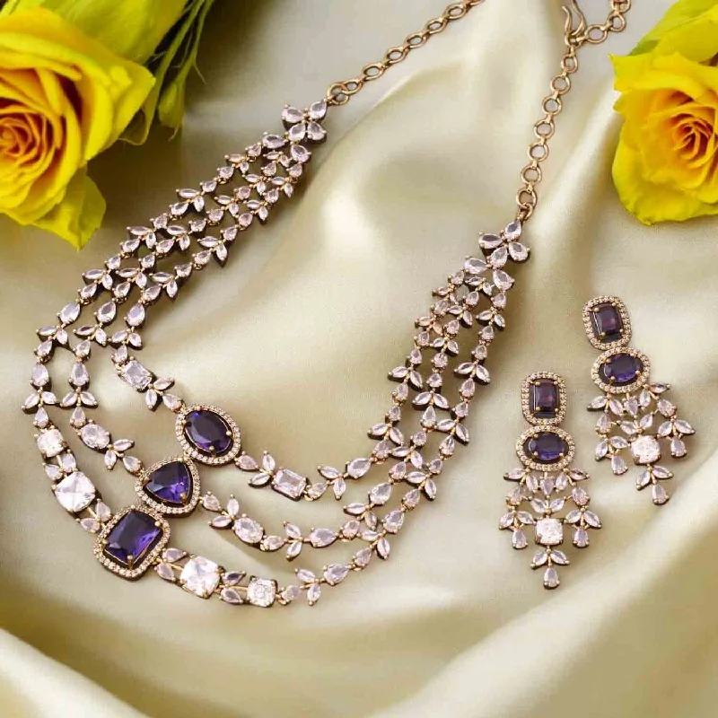 engraved pendant necklace Purple Elora Victorian Jewellery Set- New Arrival