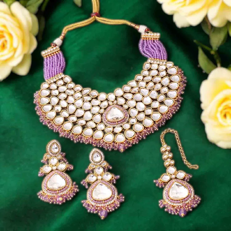 tiny diamond cross necklace Purple Kairavi Kundan Jewellery Set