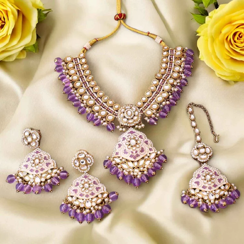 adjustable charm necklace Purple Shailani Kundan Jewellery Set
