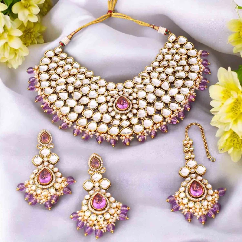 minimalist disc pendant necklace Purple Vandanti Kundan Jewellery Set