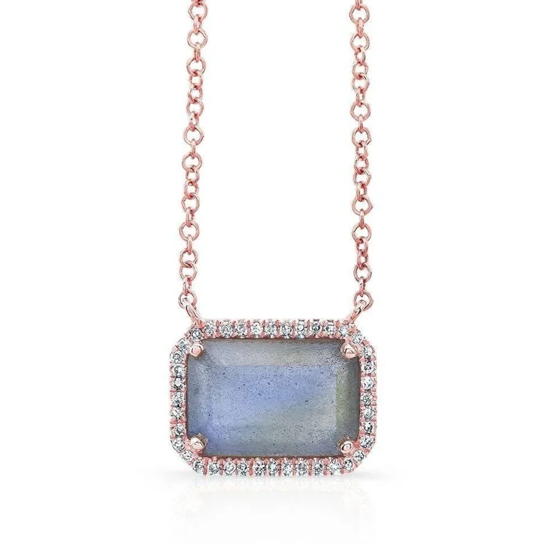 adjustable moon phase bracelet 14K Rose Gold Rectangle Labradorite Diamond Necklace