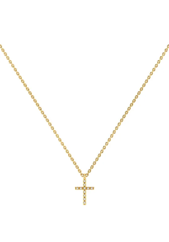 Cross Necklace 18K Gold Necklace w. Lab-Grown Diamonds