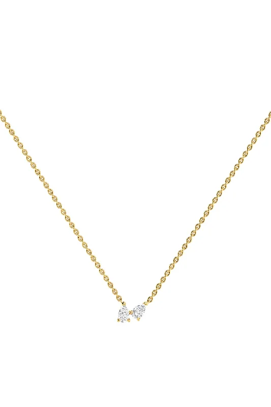 Double Pear 18K Gold Necklace w. Lab-Grown Diamonds