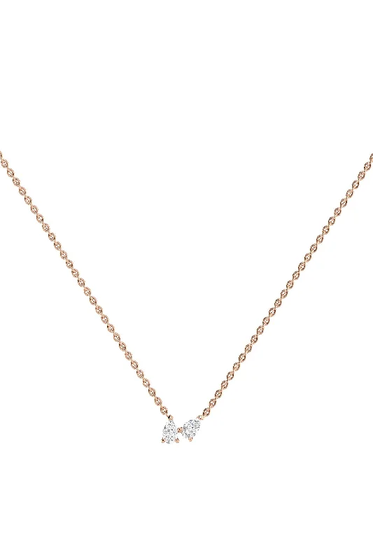 Double Pear 18K Rose Gold Necklace w. Lab-Grown Diamonds