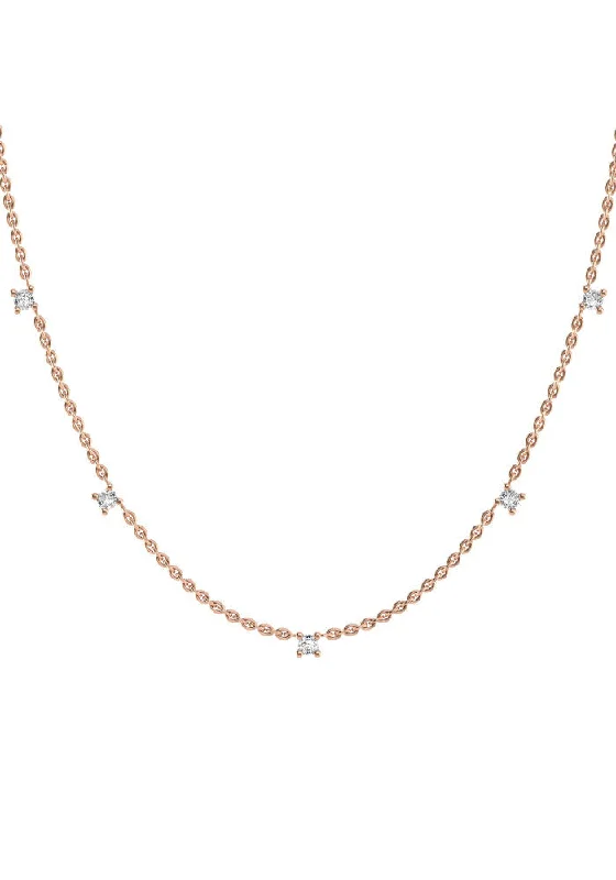 Fived 18K Rose Gold Necklace w. Lab-Grown Diamonds