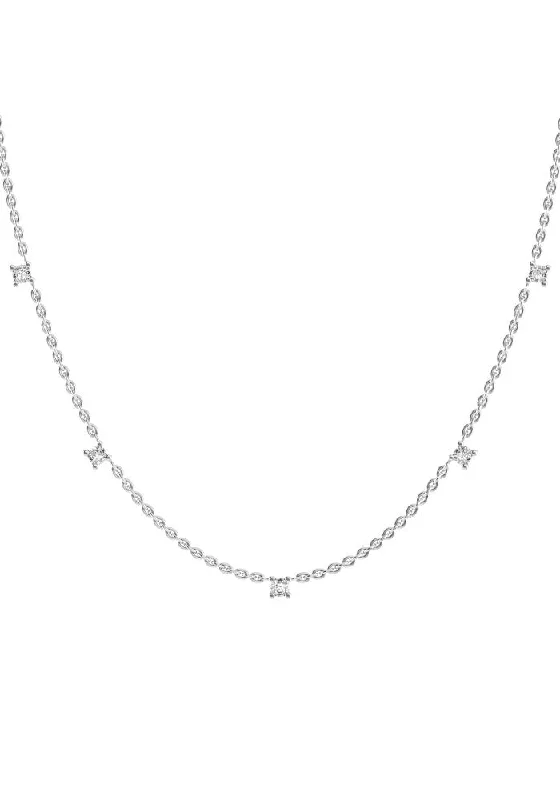 Fived 18K White Gold Necklace w. Lab-Grown Diamonds