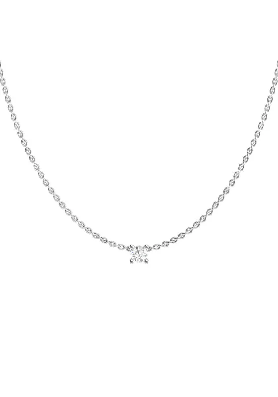 Solitaire 18K White Gold Necklace w. Lab-Grown Diamond