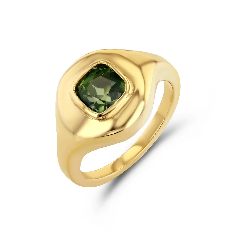 black and gold wedding band GREEN SAPPHIRE RIPPLE SIGNET RING