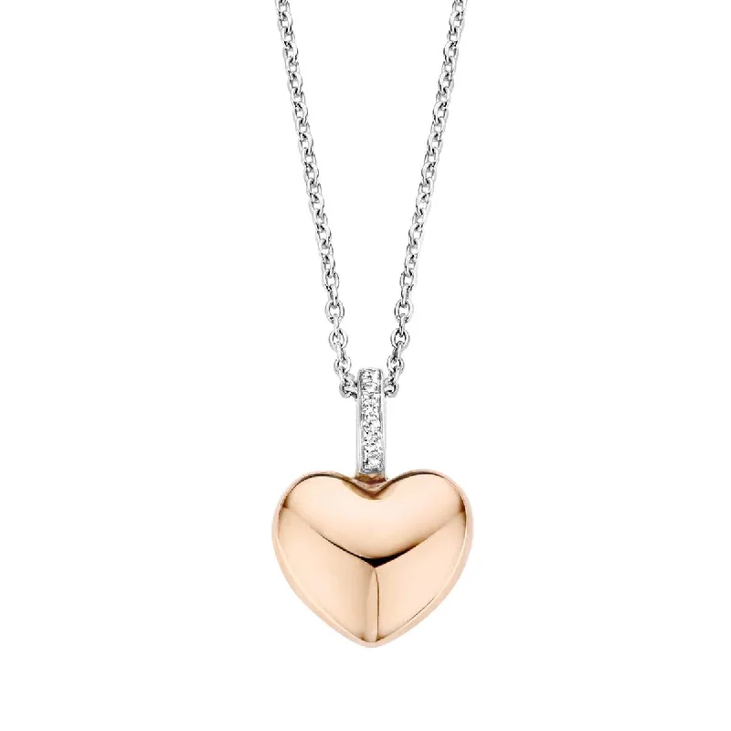 ROSE GOLD PLATED STERLING SILVER HEART PENDANT WITH CUBIC-ZIRCONIA