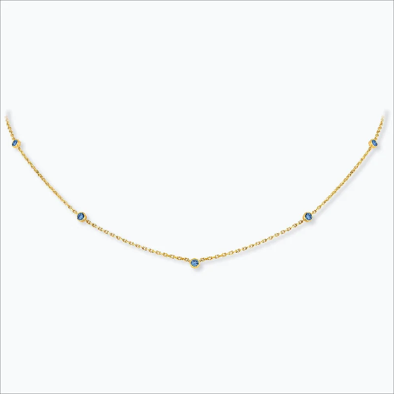 5 Stone 18K Gold Necklace w. Blue Sapphires