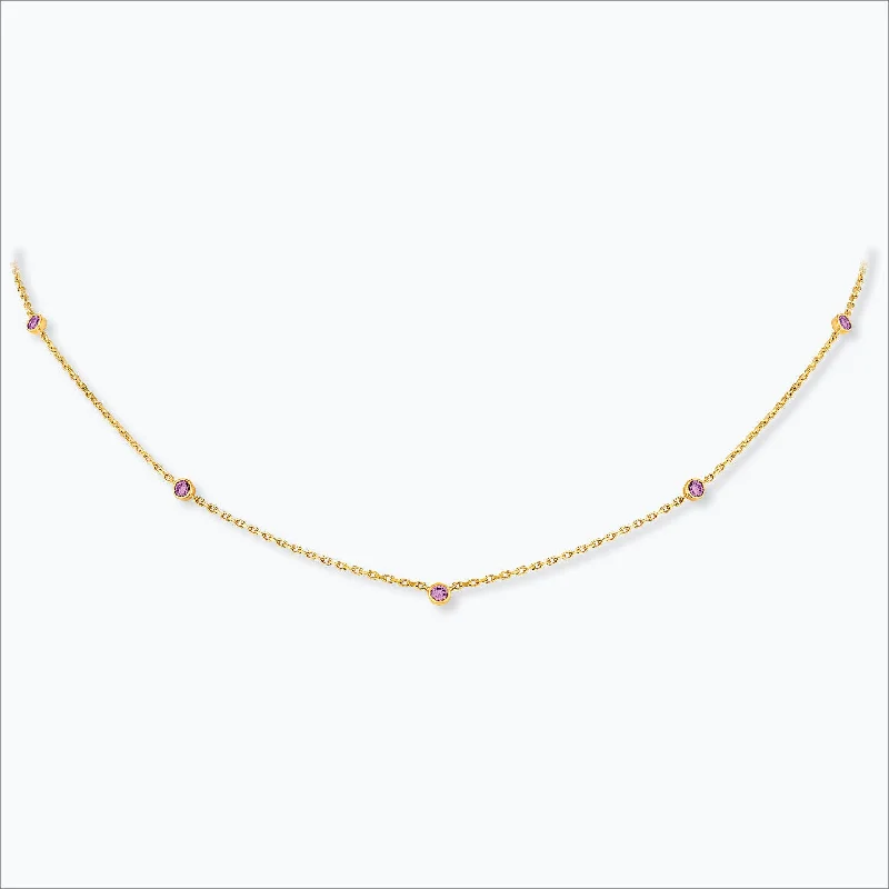 5 Stone 18K Gold Necklace w. Pink Sapphires