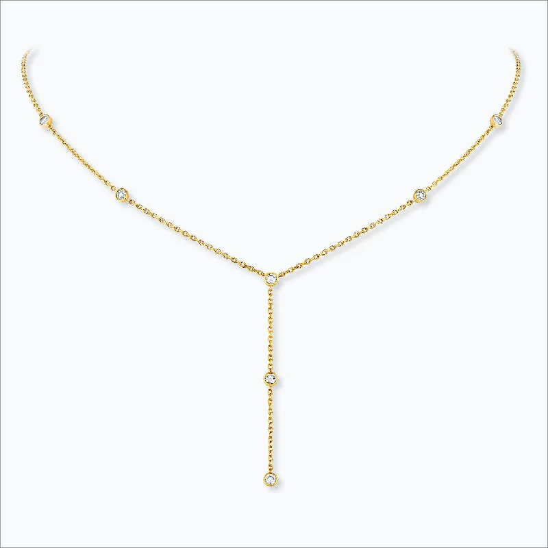 7 Stone 18K Gold Necklace w. Diamonds