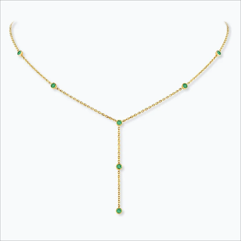 7 Stone 18K Gold Necklace w. Tsavorite