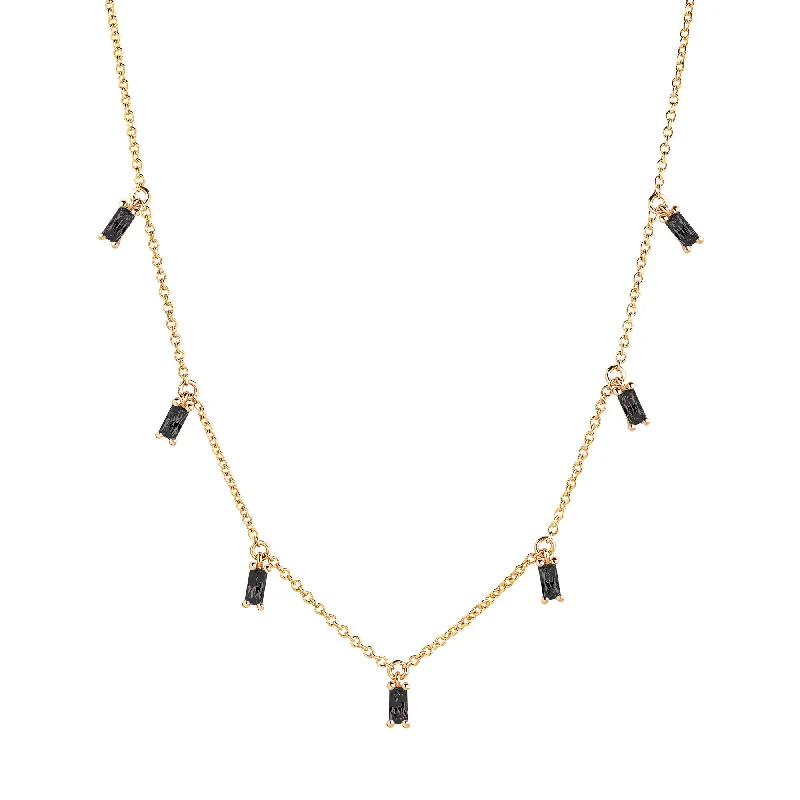 Princess Baquette Gold Plated Necklace w. Black Zirconias