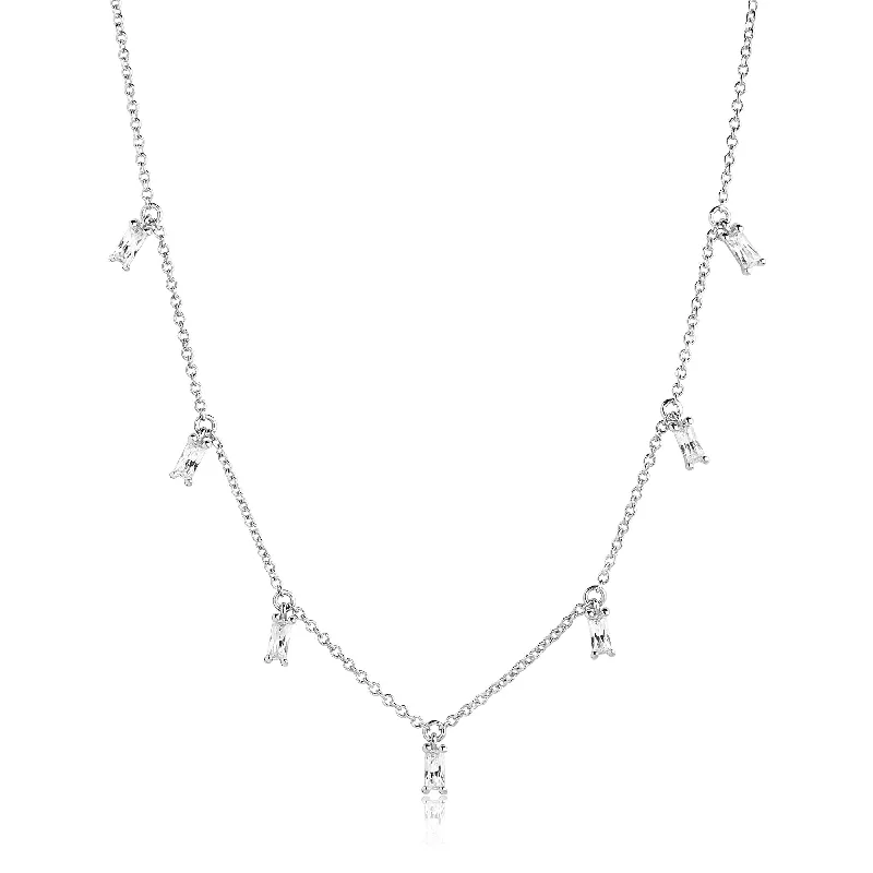 Princess Baquette Silver Necklace w. White Zirconias