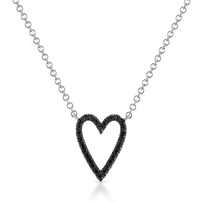 natural turquoise ring handmade Small Black Diamond Pave Heart Shaped Outline Necklace