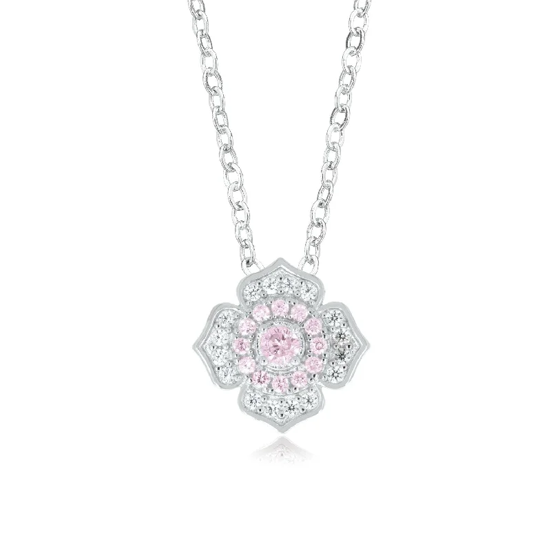 custom name necklace gold Sterling Silver 40-45cm Pink & White Cubic Zirconia Flower Necklace