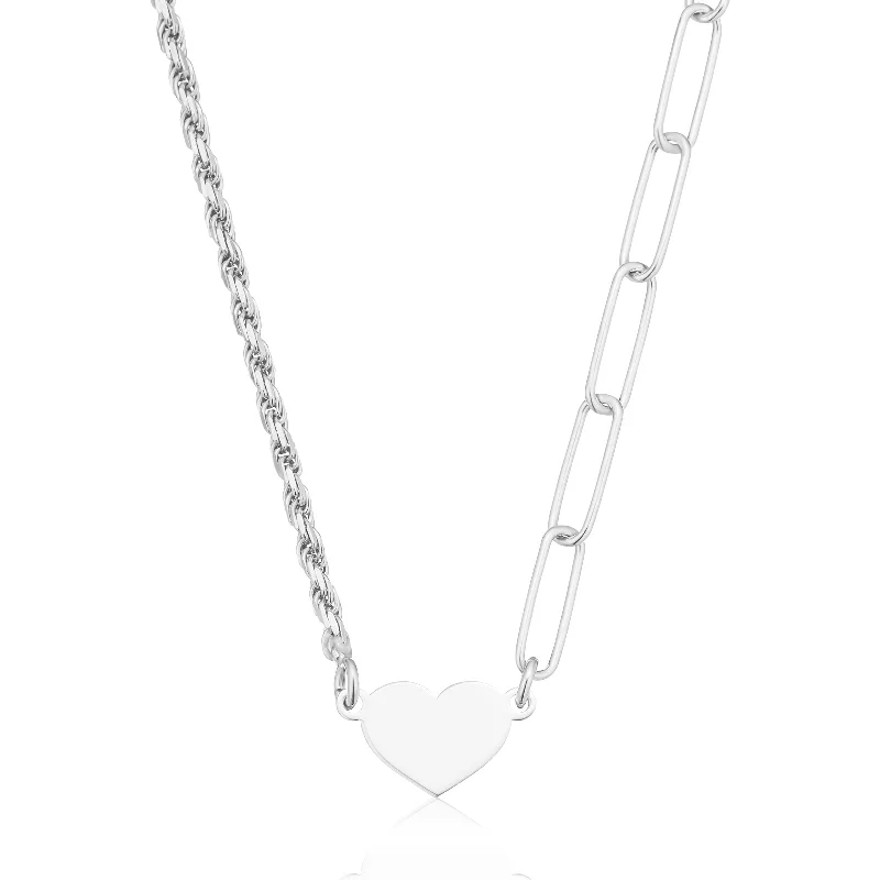 diamond halo pendant necklace Sterling Silver 42-47 cm Long Curb Rope Heart Necklace