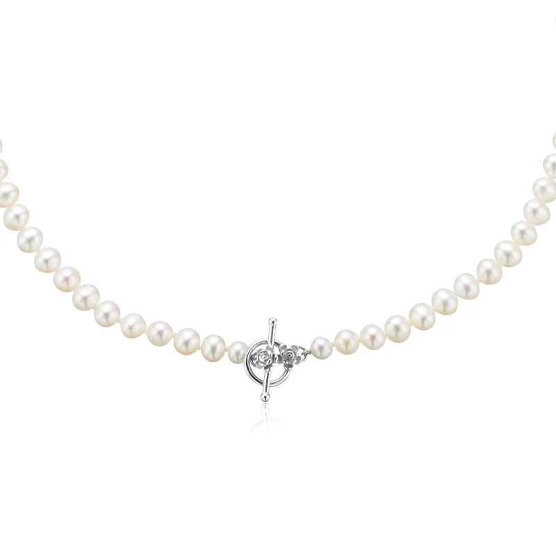 aquamarine birthstone necklace March Sterling Silver 5-6mm Freshwater Pearl T-bar Necklace