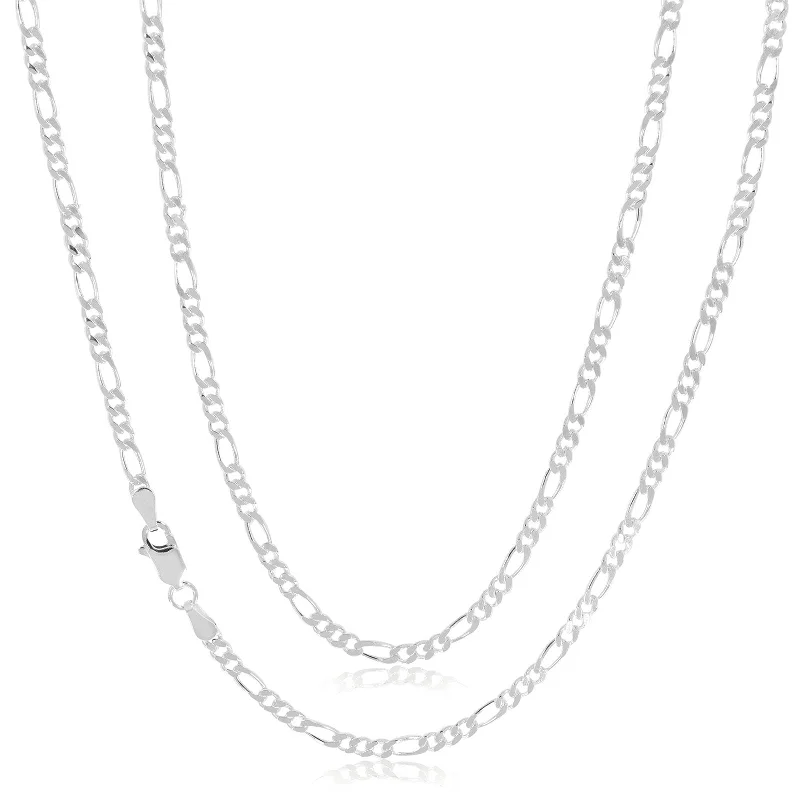 white gold necklace simple Sterling Silver 55cm Diamond Cut 1:3 Figaro Chain