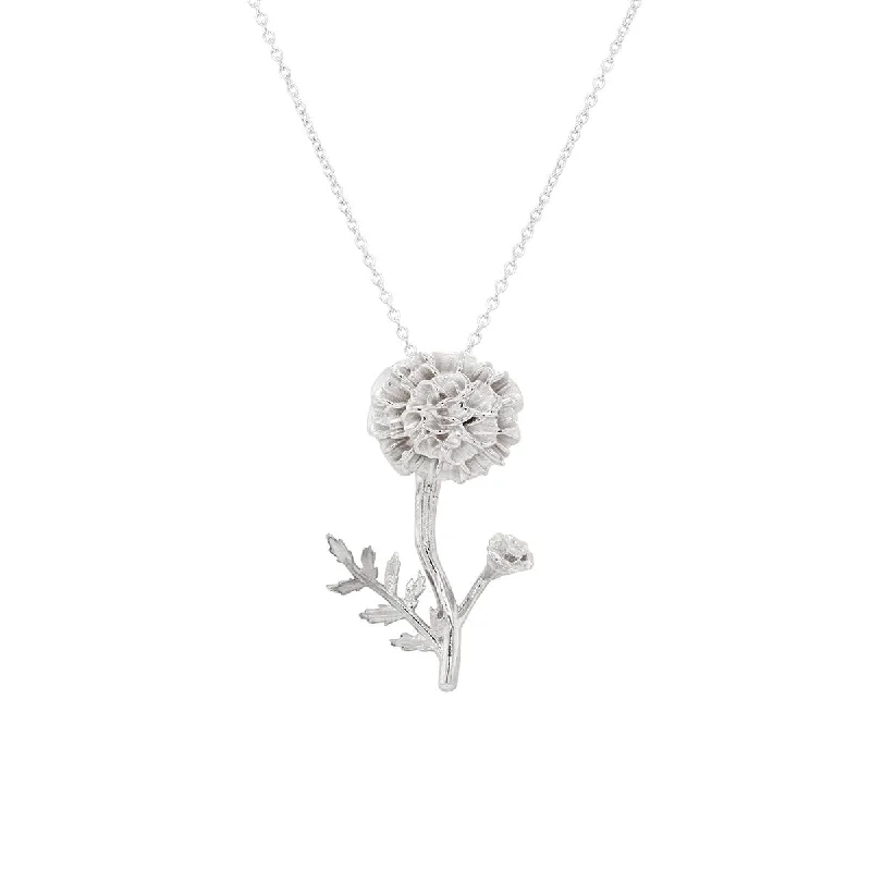 STERLING SILVER CARNATION PENDANT NECKLACE