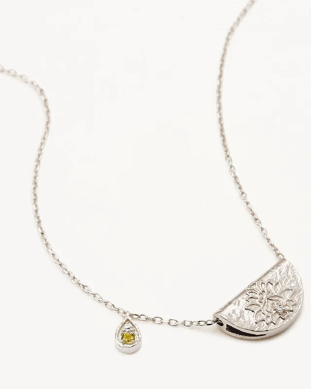 bold statement cuff bracelet Sterling Silver Lotus Birthstone Necklace - August - Peridot