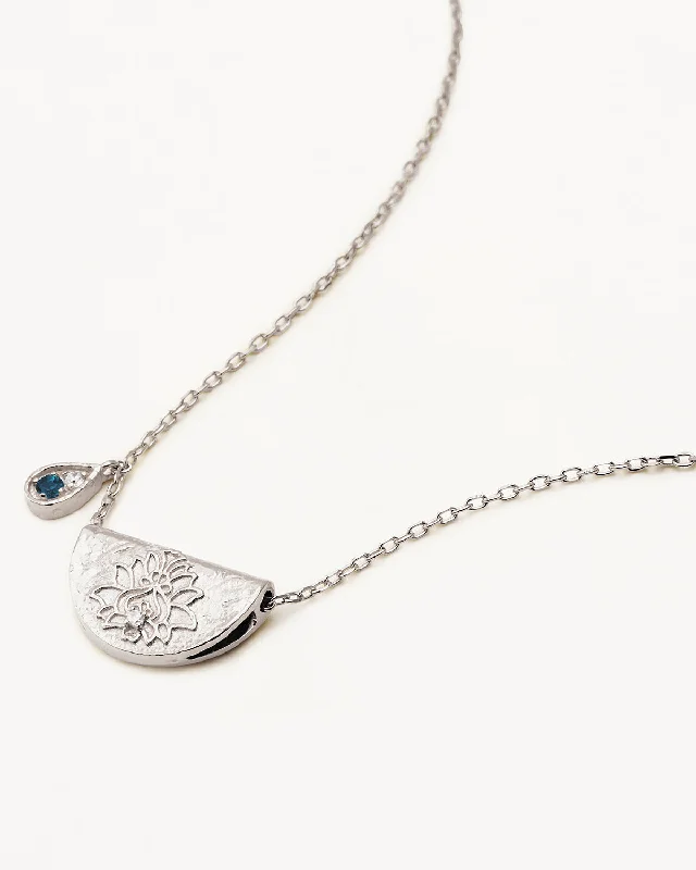 celestial orbit ring set Sterling Silver Lotus Birthstone Necklace - December - Blue Topaz