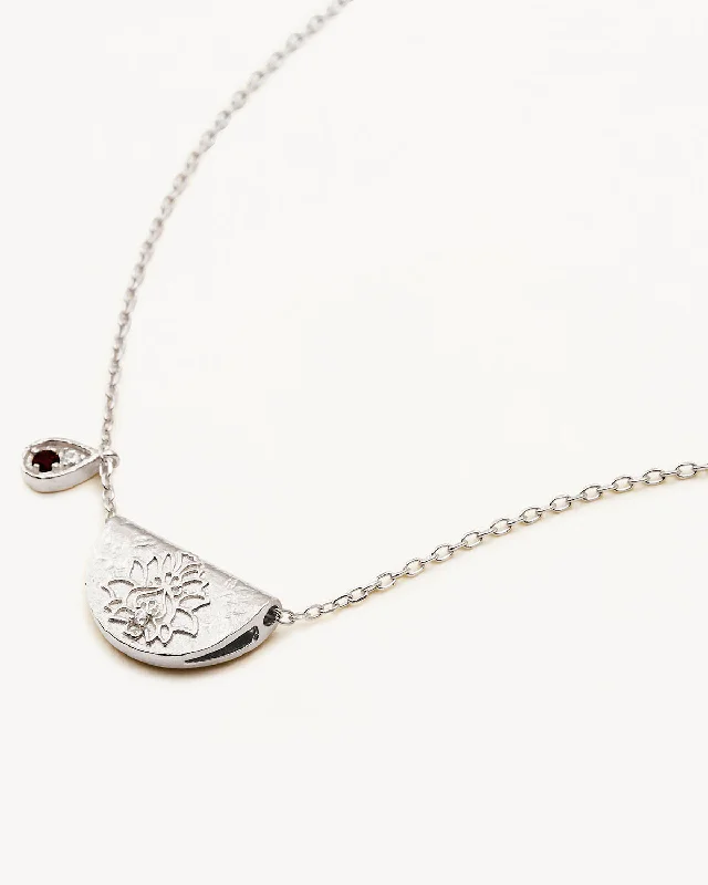 personalized photo locket necklace Sterling Silver Lotus Birthstone Necklace - January - Garnet