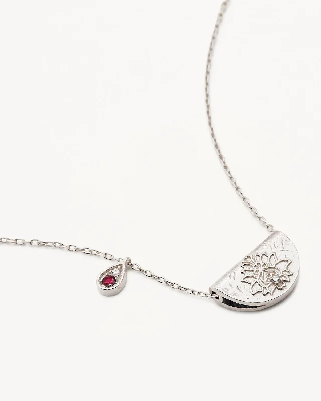 classic pearl strand necklace Sterling Silver Lotus Birthstone Necklace - July - Ruby