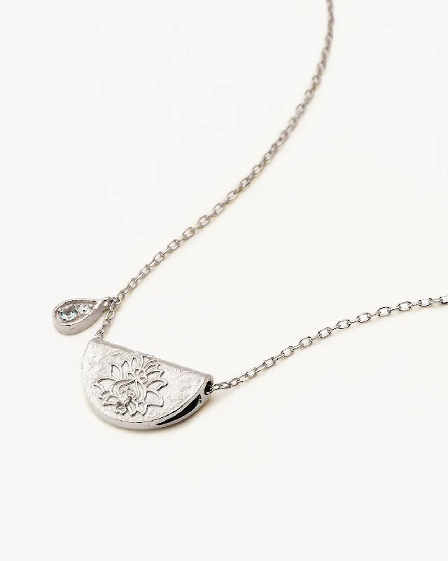 rose gold infinity bracelet Sterling Silver Lotus Birthstone Necklace - March - Aquamarine