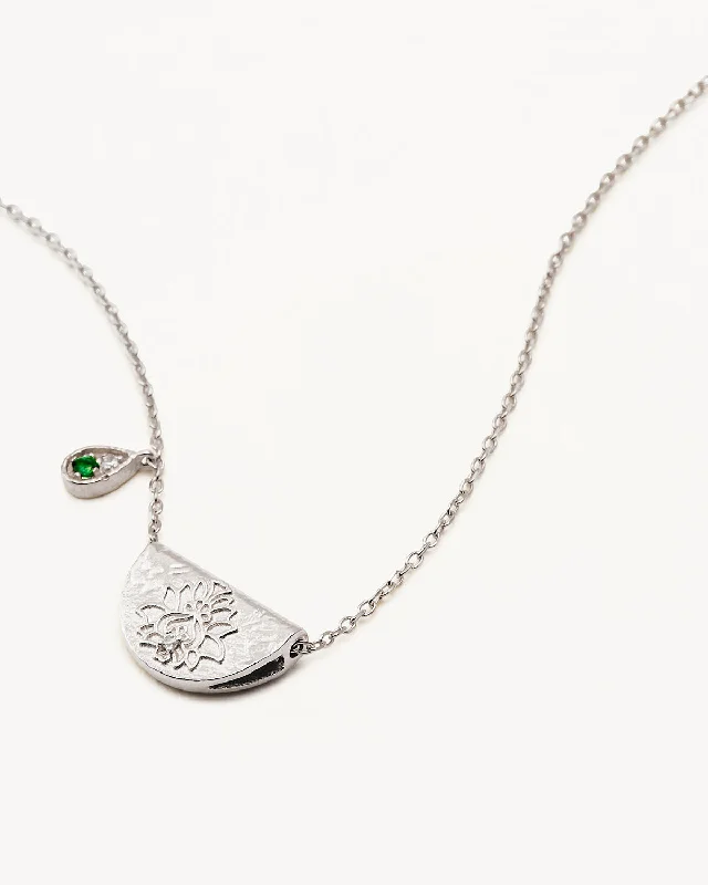 handmade gemstone anklet boho Sterling Silver Lotus Birthstone Necklace - May - Emerald