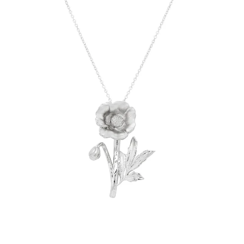 STERLING SILVER POPPY PENDANT NECKLACE