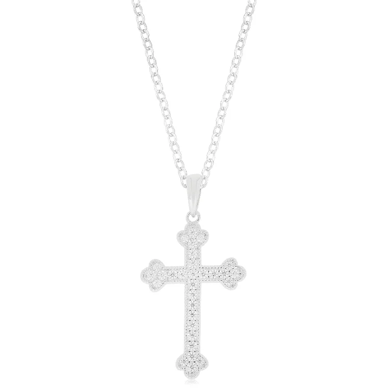 cubic zirconia eternity necklace Sterling Silver White Cubic Zirconia Cross Pendant with Round Brilliant Cut