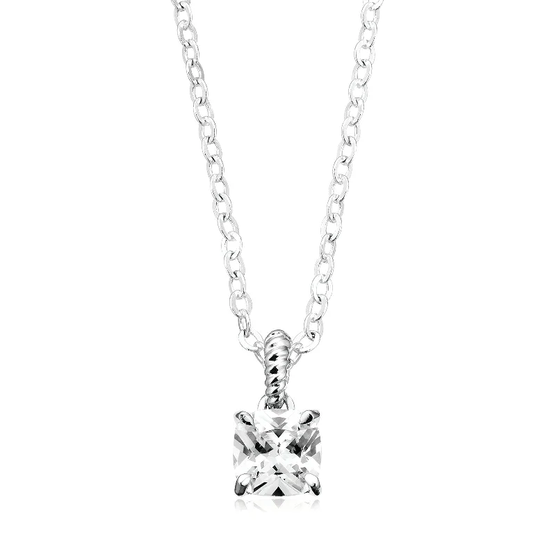 handcrafted braided silver bracelet Sterling Silver with 6x6mm White Cubic Zirconia Pendant
