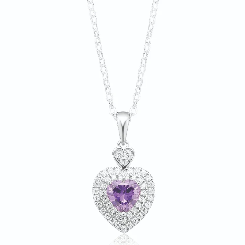 celestial moon and star bracelet Sterling Silver with Heart & Round Cut Purple&White Cubic Zirconia Pendant