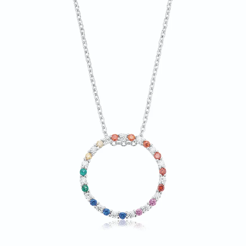 vintage art deco bracelet Sterling Silver with Round Brilliant Cut Cubic Zirconia Rainbow Circle Pendant