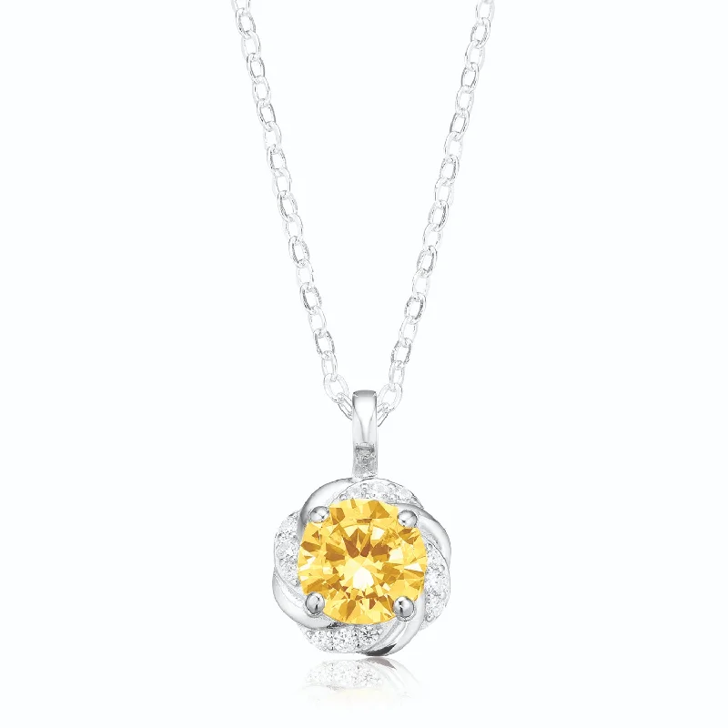 wedding anniversary diamond ring Sterling Silver with Round Brilliant Cut Yellow&White Cubic Zirconia Pendant