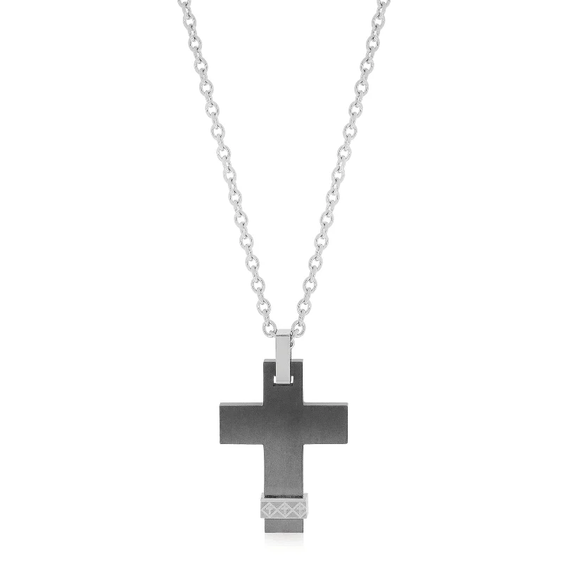 handcrafted gemstone ring women Tensity Stainless Steel  50CM Black Cross Pendant with Chain