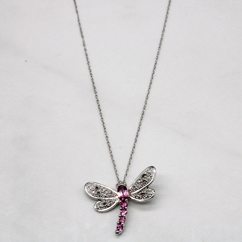 handmade macrame bracelet for men Tourmaline & Diamond Dragonfly Pendant & Necklace | 0.30ctw, 0.02ctw | 18" |
