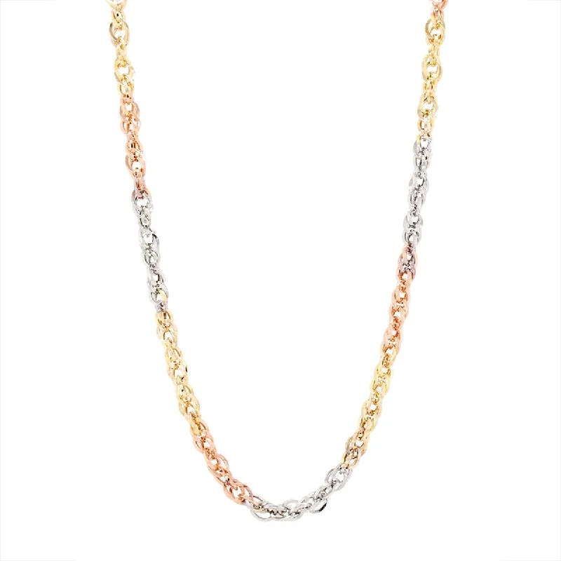 TRI-TONE GOLD NECKLACE WITH DOUBLE CABLE CHAIN STYLE LINKS, 24 INCHES