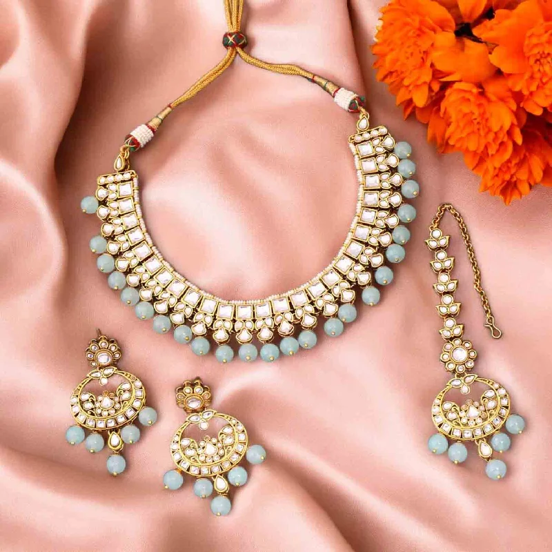 minimalist sapphire drop necklace Turquoise Aaria Kundan Jewellery Set