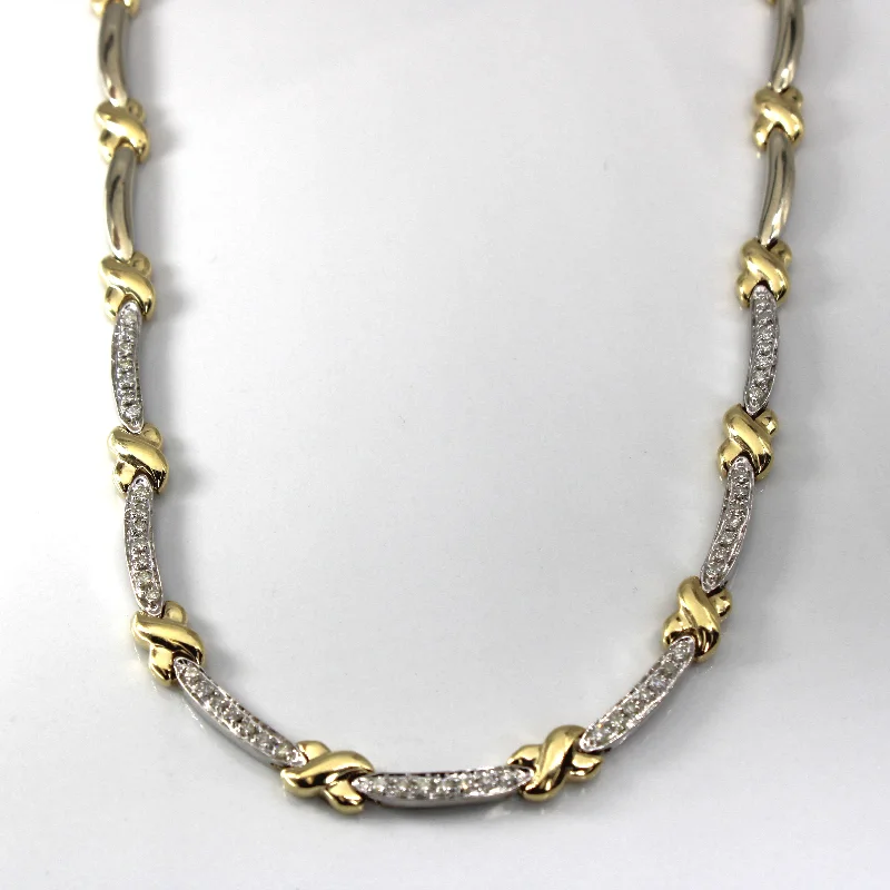 minimalist horseshoe necklace gold Two Tone Gold Crossover Diamond Necklace | 1.00ctw | 17"|