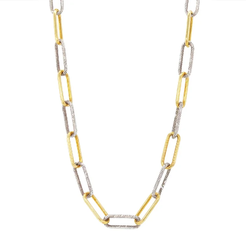 TWO-TONE GOLD FILLED AND STERLING SILVER PAPERCLIP NECKLACE