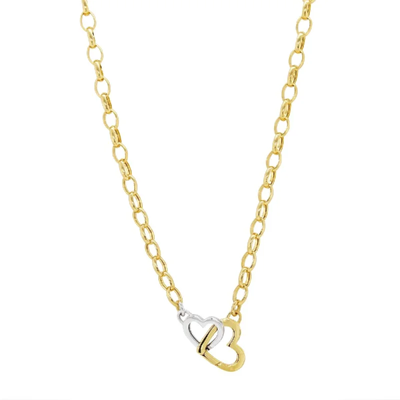 TWO-TONE GOLD NECKLACE WITH INTERLOCKING HEART PENDANT